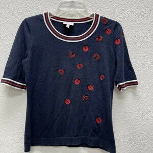 Talbots Womens Small Oprah Magazine Collection Ladybug Crewneck Beaded Sweater